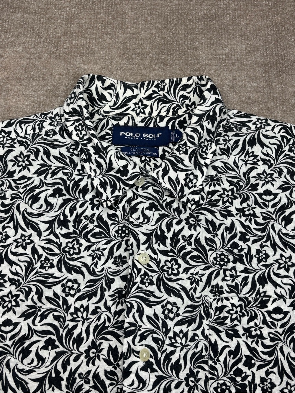 Polo Golf Ralph Lauren Clayton Hawaiian Camp Shirt Men Large Floral Linen Cotton